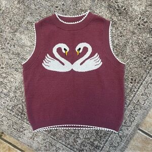 Willow & Wind Pink Sweater Vest with Swan Design and Scalloped Edges M